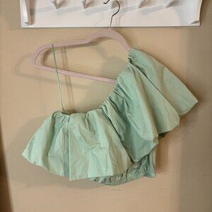 Abercombie One Shoulder Fun Green Asymmetrical Top